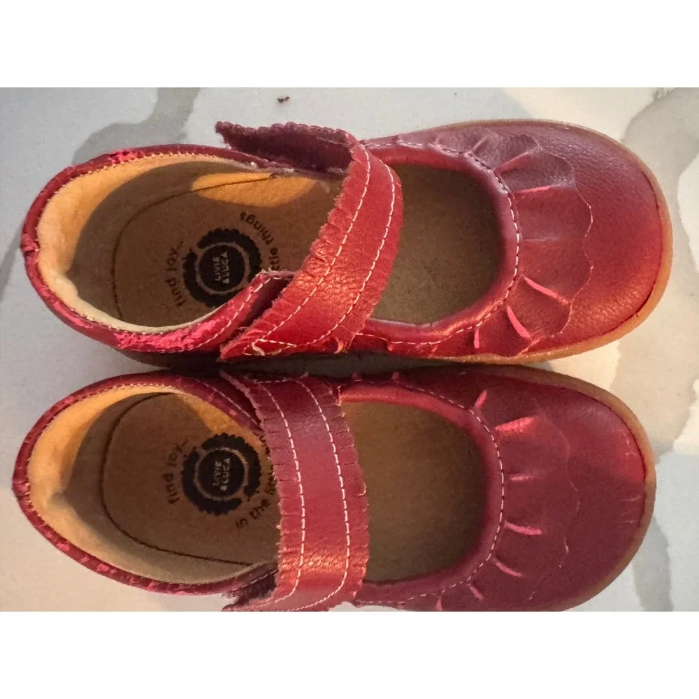 Livie & Luca‎ Red Leather Ruffle Mary Jane Toddler Shoes Size 8 Petal Flats